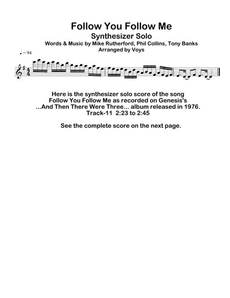 Follow You, Follow Me (arr. Voys) by Genesis Sheet Music for ...