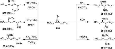 Nucleophilic ring opening of vinyl aziridine 353 via... | Download ...