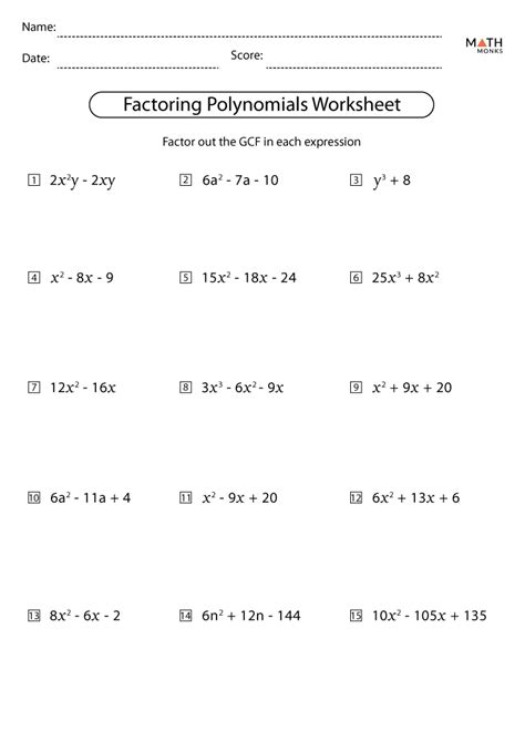 Factoring Polynomials Worksheets with Answer Key