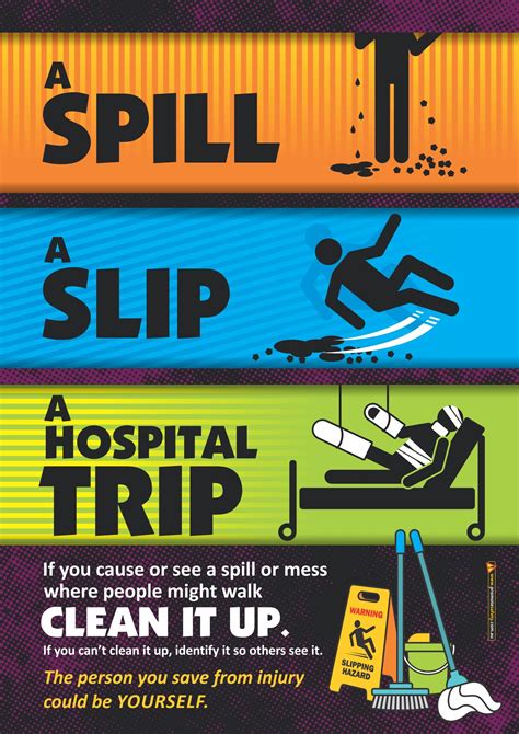 A Spill, A Slip, A Hospital Trip Safety Poster | Health and safety ...