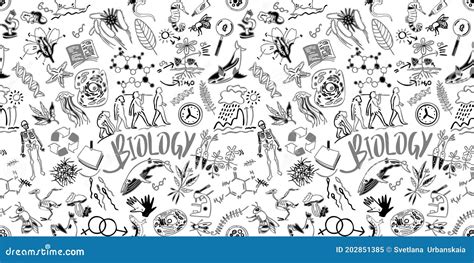 Biology Drawing Set. Seamless Pattern - Scientific Background. Science ...