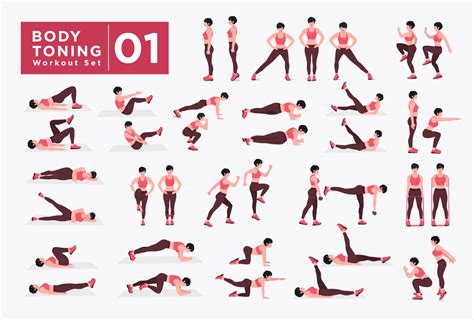 Women Body toning Workout Set. Women doing fitness and yoga exercises ...