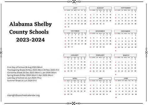 Alabama Shelby County Schools Calendar 2023-2024