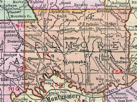 Elmore County, Alabama, Map, 1911, Wetumpka, Tallassee, Millbrook