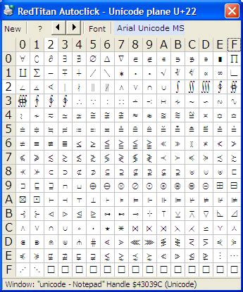 Printer Command Language - Unicode segment -Mathematical Operators