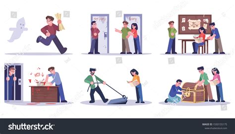 People Escape Room Flat Vector Illustrations Stock Vector (Royalty Free ...