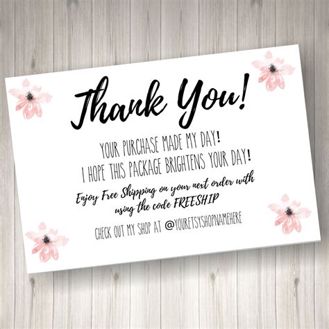 PRINTED Thank you Cards for Small Business 60 count Pink Daisy Thank ...