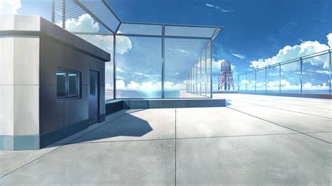 Download Anime School Scenery Empty Rooftop Wallpaper | Wallpapers.com