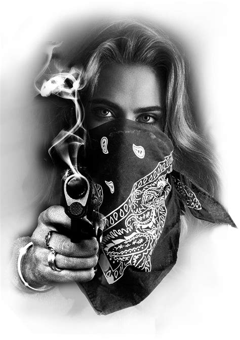 Gangster Girl with bandana and gun tattoo design. Gangstas, Guns ...