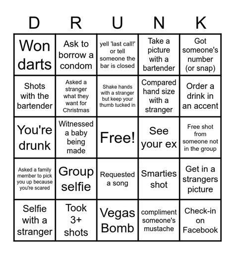 Bar Bingo Card