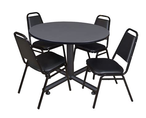 Kobe 48" Round Breakroom Table, Multiple Colors and 4 Black Restaurant ...