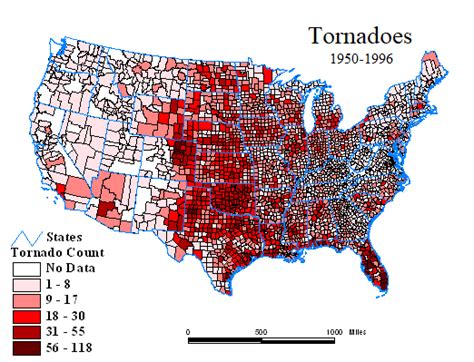 U.S. Tornado Map (1950 - 1996)