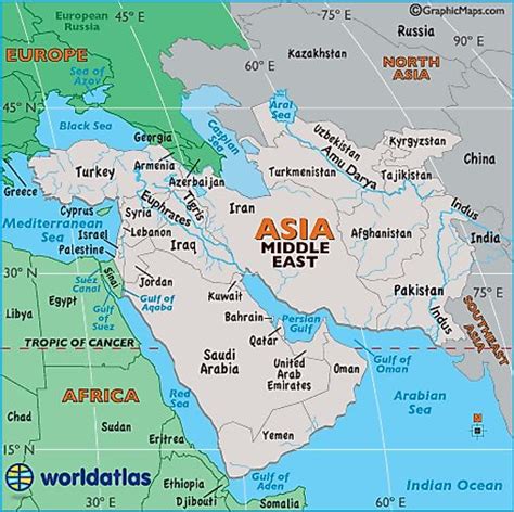 Map of Middle East Rivers - Indus River Map, Tigris River Map ...