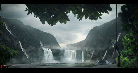 ArtStation - Waterfalls matte painting