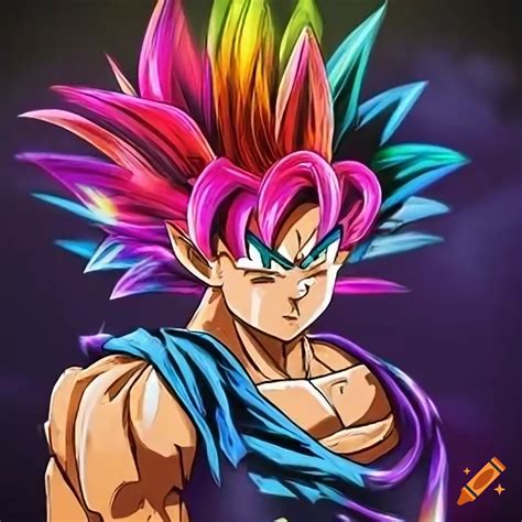 Goku with galactic rainbow colored hair