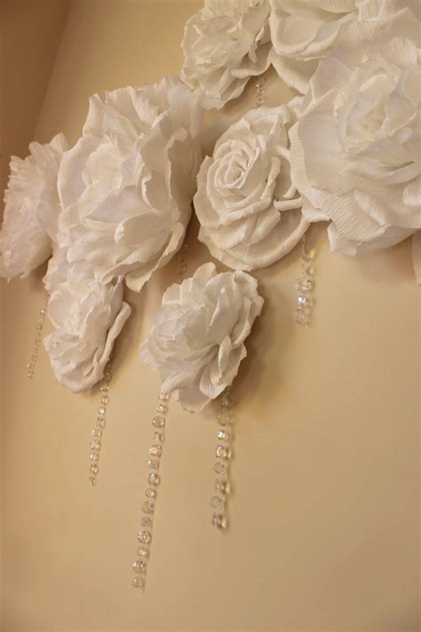 Crepe Paper Flower Wall Hanging Crystals Baby Shower Decor