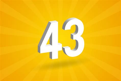 3D 43 number font alphabet. White 3D Number 43 with yellow background ...