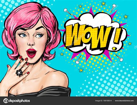 Pop Art illustration, surprised girl.Comic woman. Wow.Advertising ...