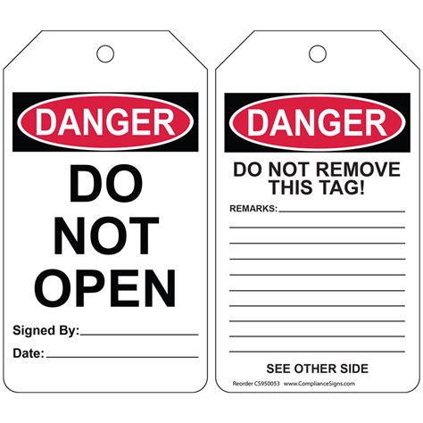 OSHA - Danger - Do Not Open Remarks | Safety Tags