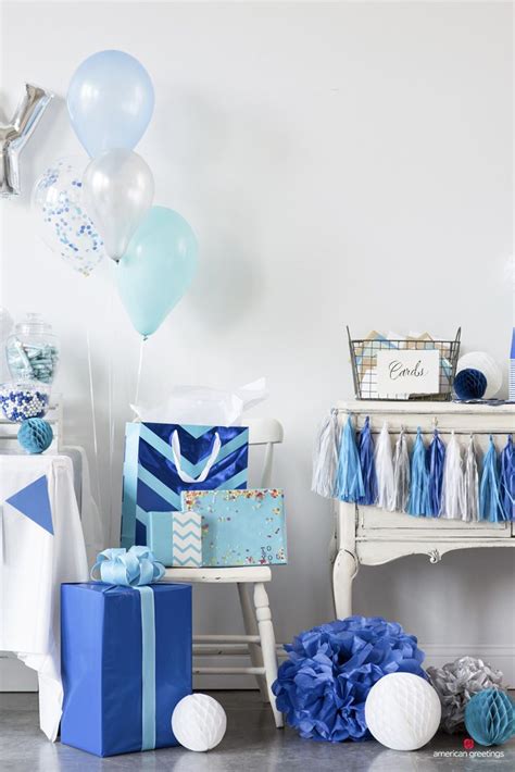 Blue Birthday Card and Gift Table