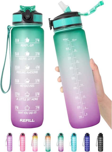 32 oz Motivational Water Bottle with Time Marker & Straw - BPA Free ...