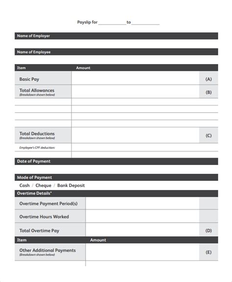 Payslip Sample In Word Format | PDF Template