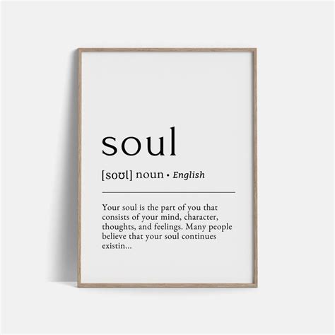 a framed poster with the words soul and english text in black ink on ...