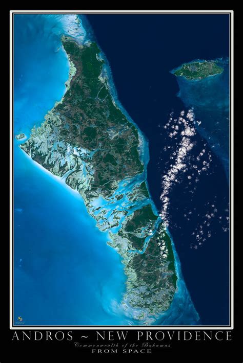 Andros Islands Bahamas From Space Satellite Poster Map – TerraPrints.com