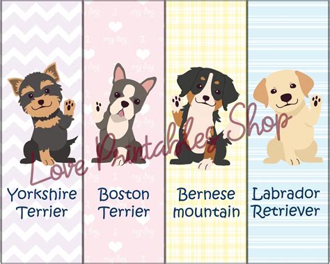 Printable Bookmarks Dog Breeds Kids, Parties, Family Fun, Book Lover ...