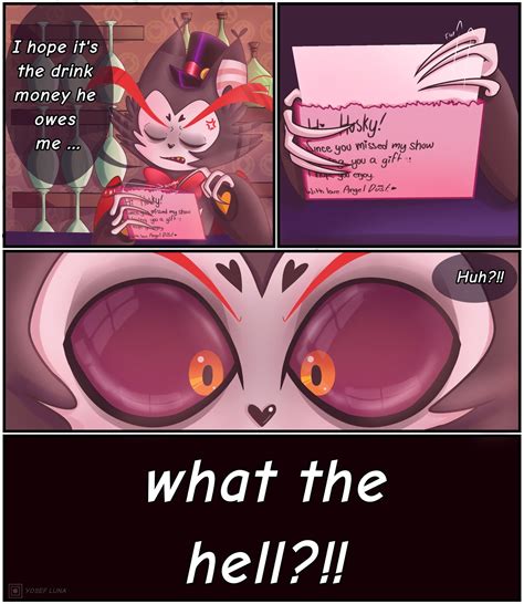 A comic where Angel Dust gives Husk a special gift, fanart by artist ...