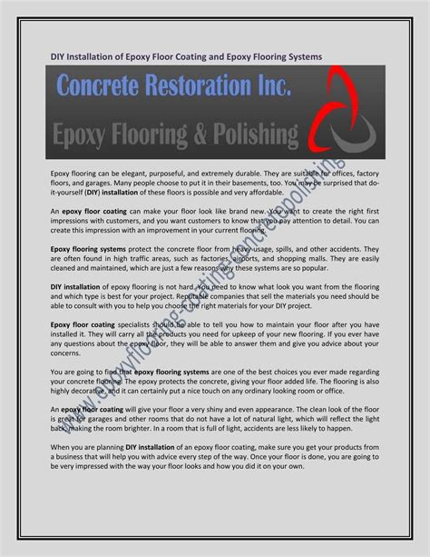 DIY Installation of Epoxy Floor Coating and Epoxy Flooring Systems by ...