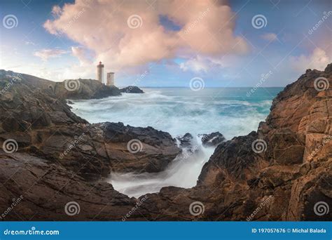 Petit Minou Lighthouse at Sunset with Red Light , Brest , France View ...