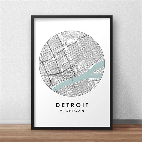 Detroit City Print Street Map Art Detroit Map Poster | Etsy