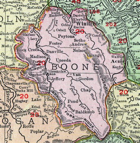 Boone County, West Virginia 1911 Map by Rand McNally, Madison, Peytona ...