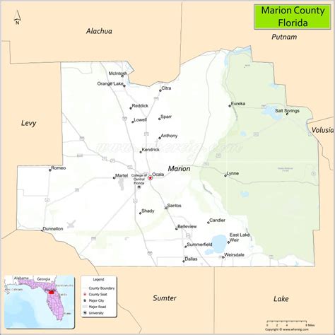 Marion County Map, Florida, USA | Check Major Cities & Towns, County ...