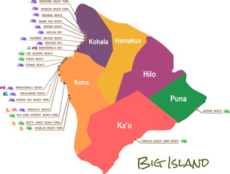 Beaches Map - Hawaii Big Island | Big island hawaii, Big island, Hawaii ...