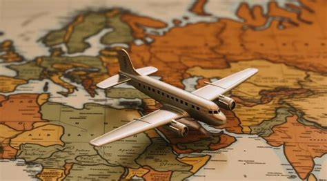 Premium Photo | A model of a plane is flying over a map of europe.