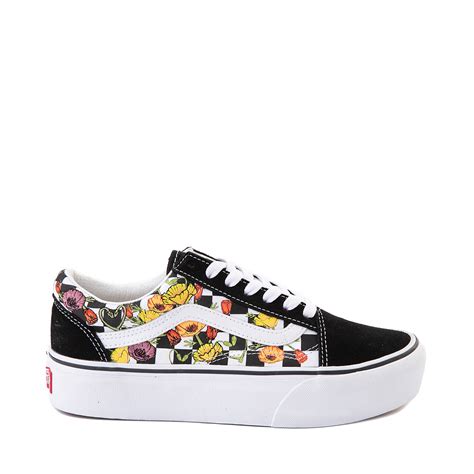 Vans Old Skool Platform Checkerboard Skate Shoe - Black / Poppy | Journeys