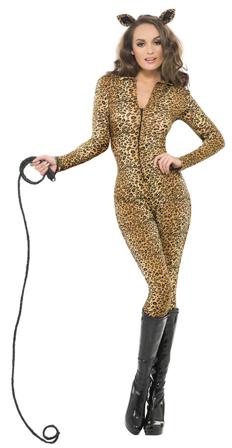 Sexy Leopard Catsuit Ladies Animal Print Fancy Dress Cat Costume Outfit ...