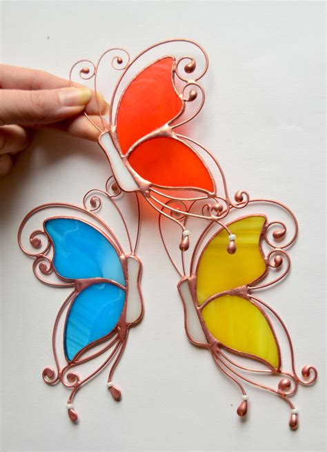 Stained glass butterfly suncatcher, window hanging decoration, stained ...