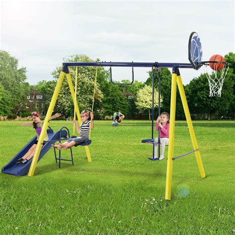 5 in 1 Outdoor Toddler Swing Set with Sturdy Steel Frame, Playground ...