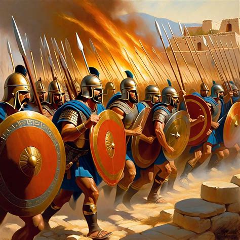 Mycenaean Greek infantry besieging Troy, Trojan hors...