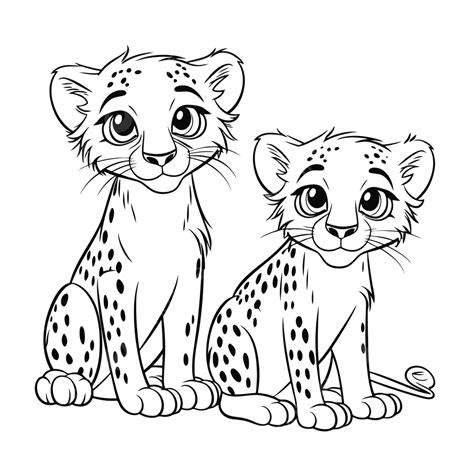 Two Cheetah Cubs Coloring Page Outline Sketch Drawing Vector, Wing ...