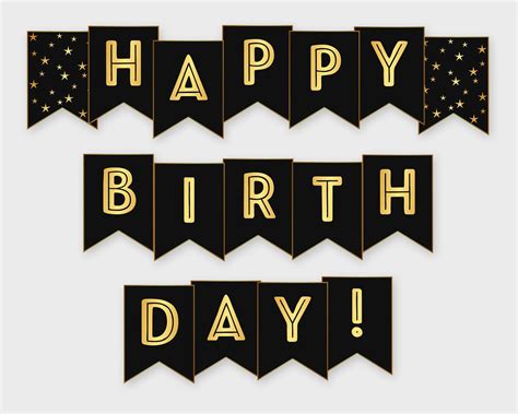 Buy Happy Birthday Printable Banner Black & Gold Birthday Party Online ...