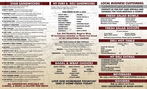 Deli Menu — Downtown Deli