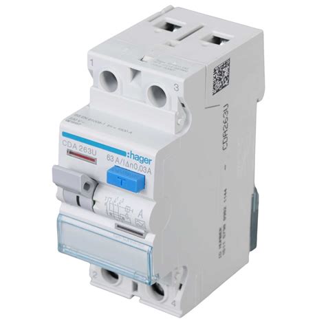 Hager 63A 2 Pole 30mA Type A RCD (CDA263U) | CEF