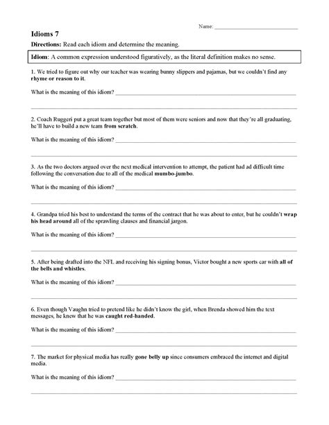 Idiom Worksheets & Tests | Figurative Language Activities