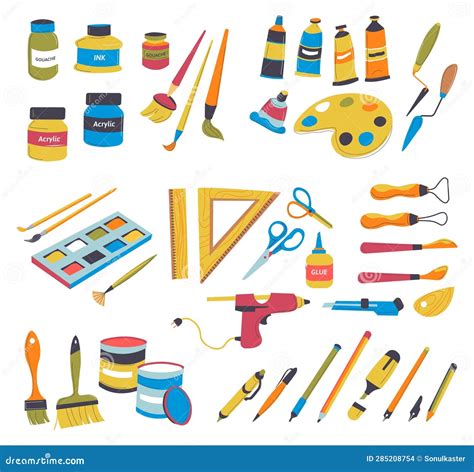 School Supplies for Art Lessons and Classes Vector Stock Illustration ...