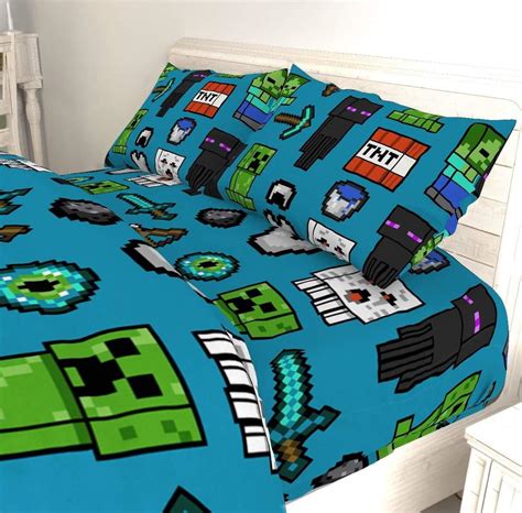 Minecraft Mob Fitted Sheet and Pillowcase Set Single/Double Size ...