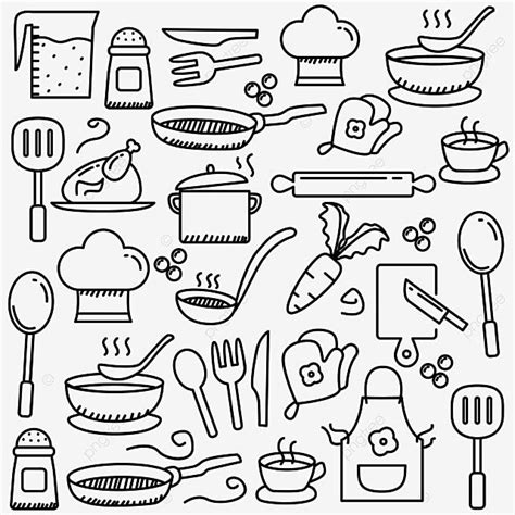 Set Of Cute Cooking Related Doodle Element, Cooking Drawing, King ...